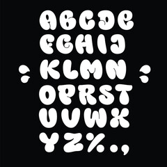 Classic bubble graffiti font. Hand drawn typeface, clean and simple shapes without outline and shadows. Vector illustration isolated on black background