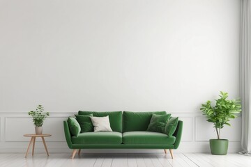 Green Velvet Sofa in a Minimalist Living Room