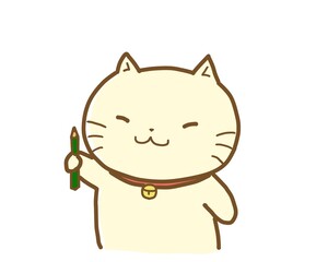 鉛筆を持った猫