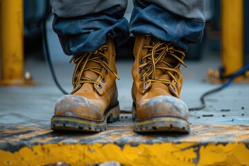 A close-up shot of a person's shoes on a step, great for use in interior or lifestyle photography