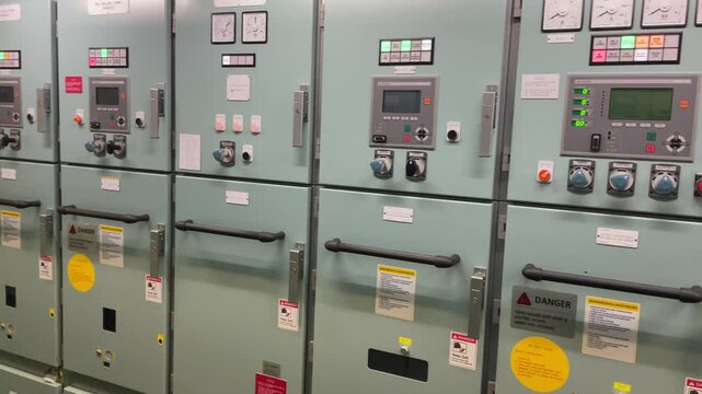 Control panel in main engine room of a extra large cargo ship