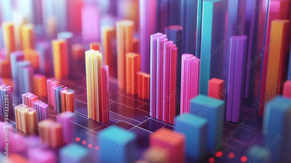 Aufkleber A detailed shot of a 3D stacked column graph with multiple layers and segments, illustrating the breakdown of financial data across different categories and time periods.