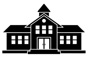 School Building Silhouette Vector Illustration - Educational Institution Design