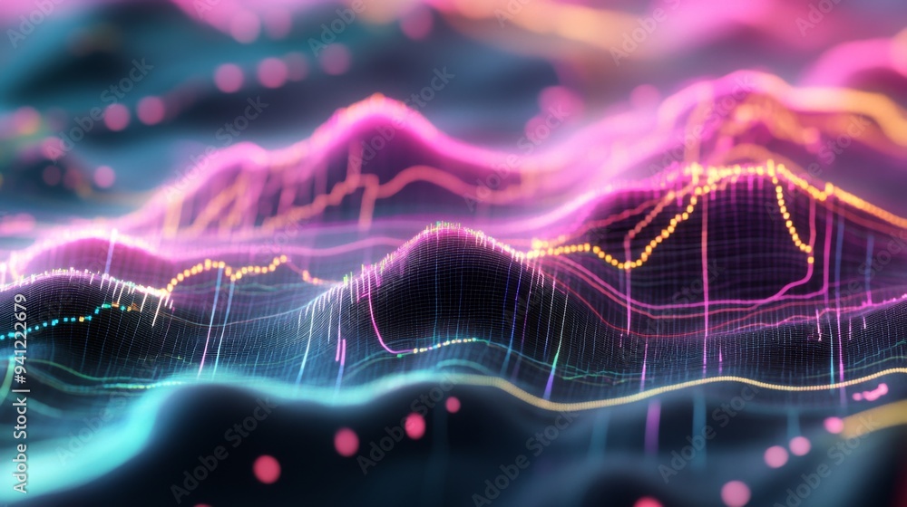 Aufkleber a detailed shot of a 3d surface graph with color gradients and data overlays, depicting complex fina