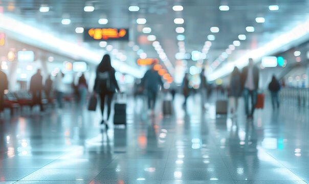 Blurred people in motion in airport terminal