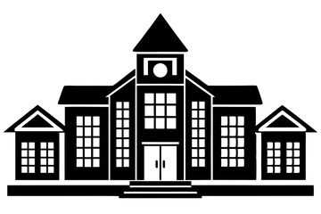 School Building Silhouette Vector Illustration - Educational Institution Design