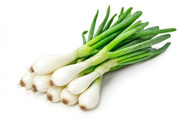 A bunch of fresh green onions with white bulbs, ideal for cooking and garnishing dishes.