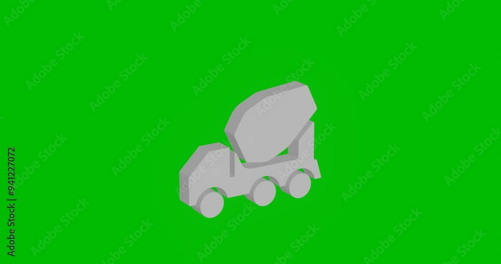 Poster animation of rotation of a white concrete mixer truck symbol with shadow. simple and complex rotatio