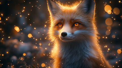 Fototapeta premium fox surrounded by gold particles