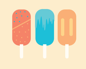 Ice cream set, food as an element for summer holiday, flat vector stock illustration