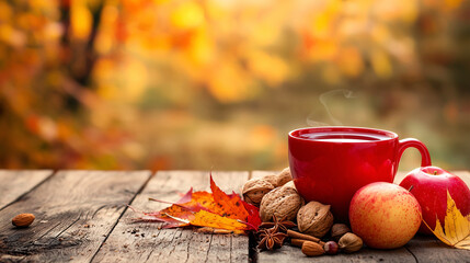 A wooden floor with autumn decorations