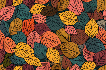 Abstract seamless pattern, autumn forest background in doodle style. Wallpaper, art decorate