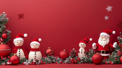 red color background christmas element and characters concept wallpaper with copy and text space, 16:9