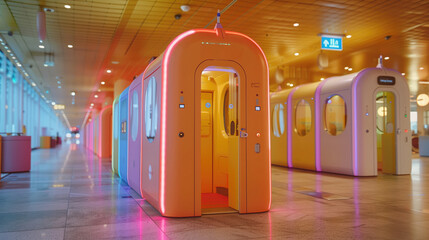 A child-friendly scanner at an airport, designed with bright colors and animations to ease the scanning process