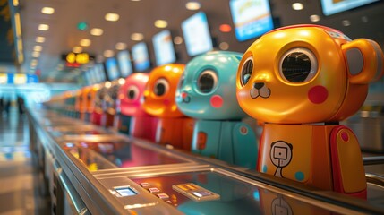 A child-friendly scanner at an airport, designed with bright colors and animations to ease the scanning process