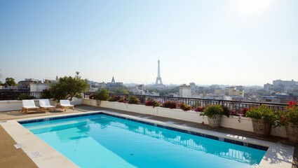 Impressive penthouse terrace with a swimming pool overlooking Paris,