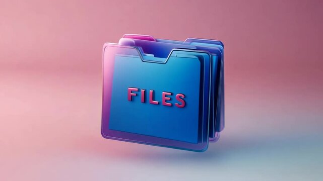 Gradient blue and pink folder icon with FILES text embossed on it against a soft background
