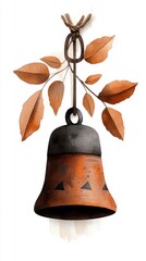 Fototapeta premium A rustic bell adorned with leaves. Perfect for adding a touch of nature and charm to any artistic or home decor project.