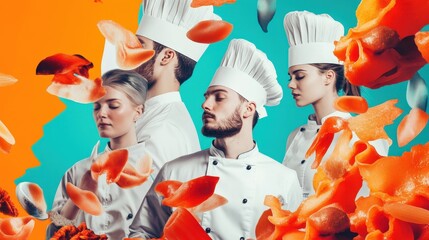 Innovative Chefs Collaborating in a Vibrant Kitchen, Creating Culinary Masterpieces with Fresh Ingredients