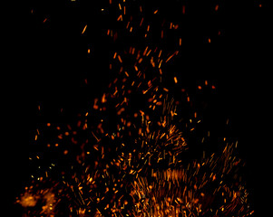 fire flame with sparks on black background.