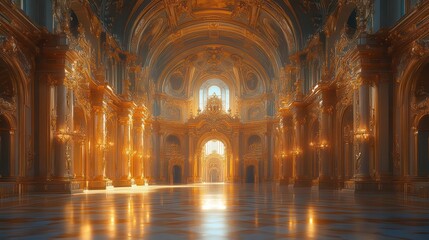 opulent golden throne room intricate baroque details dramatic lighting