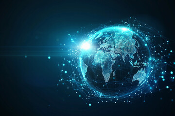 
 Global network concept : globe network connection, earth network,  digital world ,  cyber technology information exchange and telecommunication