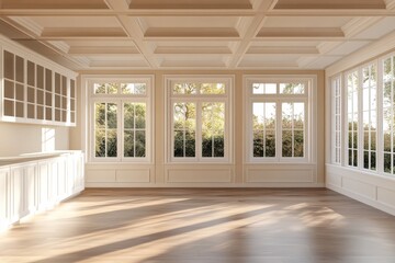 Fototapeta premium The interior of an elegant kitchen includes cabinets, kitchenware, and a cooking area