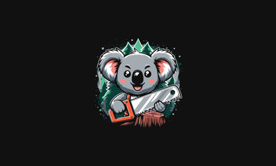 Fototapeta premium koala holding saw on forest vector illustration artwork design
