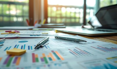 Printed Market Research Data Sheets with Line Graphs on Conference Table