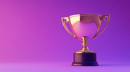 Fototapeta premium Symbol of victory and success with trophy cup on purple background. Stock image.