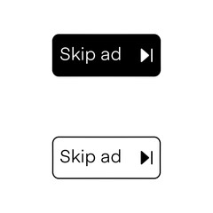 Skip ads button icon vector in clipart style. Advertising elements