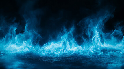 Blue Fire Flames on Black Background