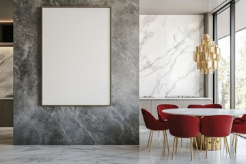 Home interior with dining table and drawers, mockup frame