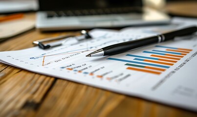 Printed Sales Performance Summary with KPIs and Comparative Charts on Office Table