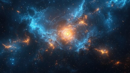 Naklejka premium Shimmering stars on a deep blue cosmic background