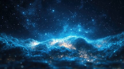 Shimmering stars on a deep blue cosmic background