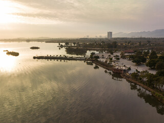Aerial view of Lake View Park and Rawal Dam in Islamabad, Pakistan Capital city
