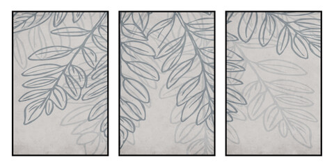 Set of 3 Printable botanical illustration. Rustic style home decor, wall decoration, picture in the frame. Grunge, vintage illustration.