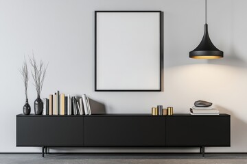 Living room drawer and art decoration mockup