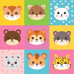 Obraz premium Swatches of polka dot swatches on a collection of cute animals