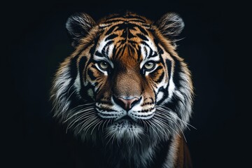 Fototapeta premium The sumatran tiger (Panthera tigris sumatrae) is a beautiful animal, and the portrait shows him in an angry state