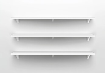 Empty white shelves on a white wall, illustrating a minimalist retail display.
