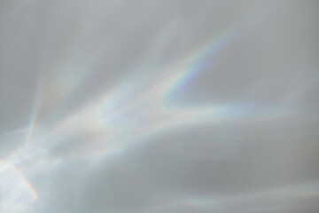 Water texture shadow with rainbow refraction of light on a white backgound. Overlay effect for photo, template and mockup