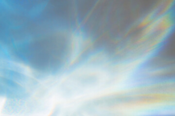 Water texture shadow with rainbow refraction of light on a white backgound. Overlay effect