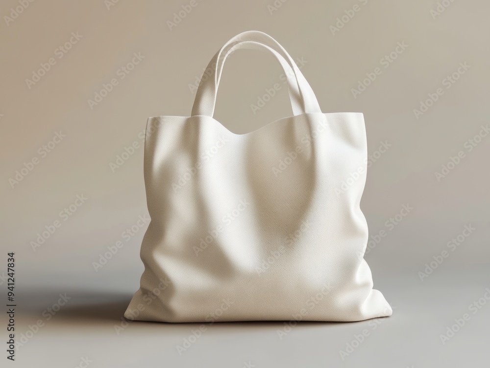 Poster an white tote bag is displayed on a background of light gray. this is a minimalist design concept. s