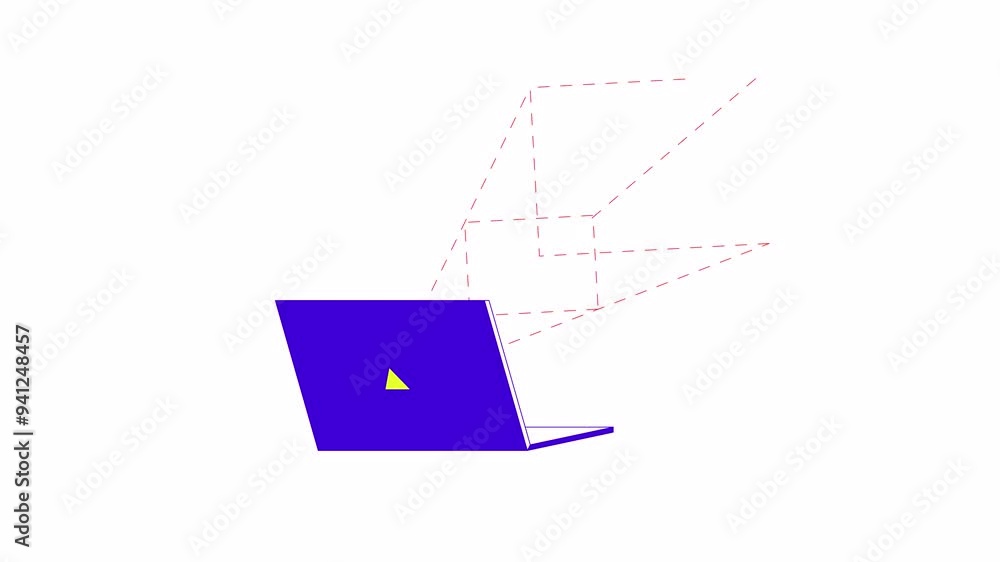 Aufkleber digital scanner laptop 2d object animation. augmented reality projection notebook cartoon 4k video, 