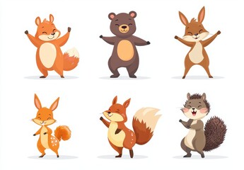 Obraz premium This set of forest wild babies to please your kids includes bears, foxes, moose, hedgehogs, squirrels, and other pets. This is a cute wildlife set designed for children with a modern watercolor