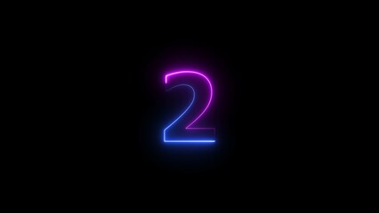 Abstract Neon text 2 number countdown timer background. Glowing neon number two.