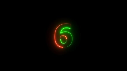 Abstract Neon text 6 number countdown timer background. Glowing neon number six.