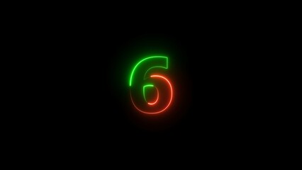 Abstract Neon text 6 number countdown timer background. Glowing neon number six.